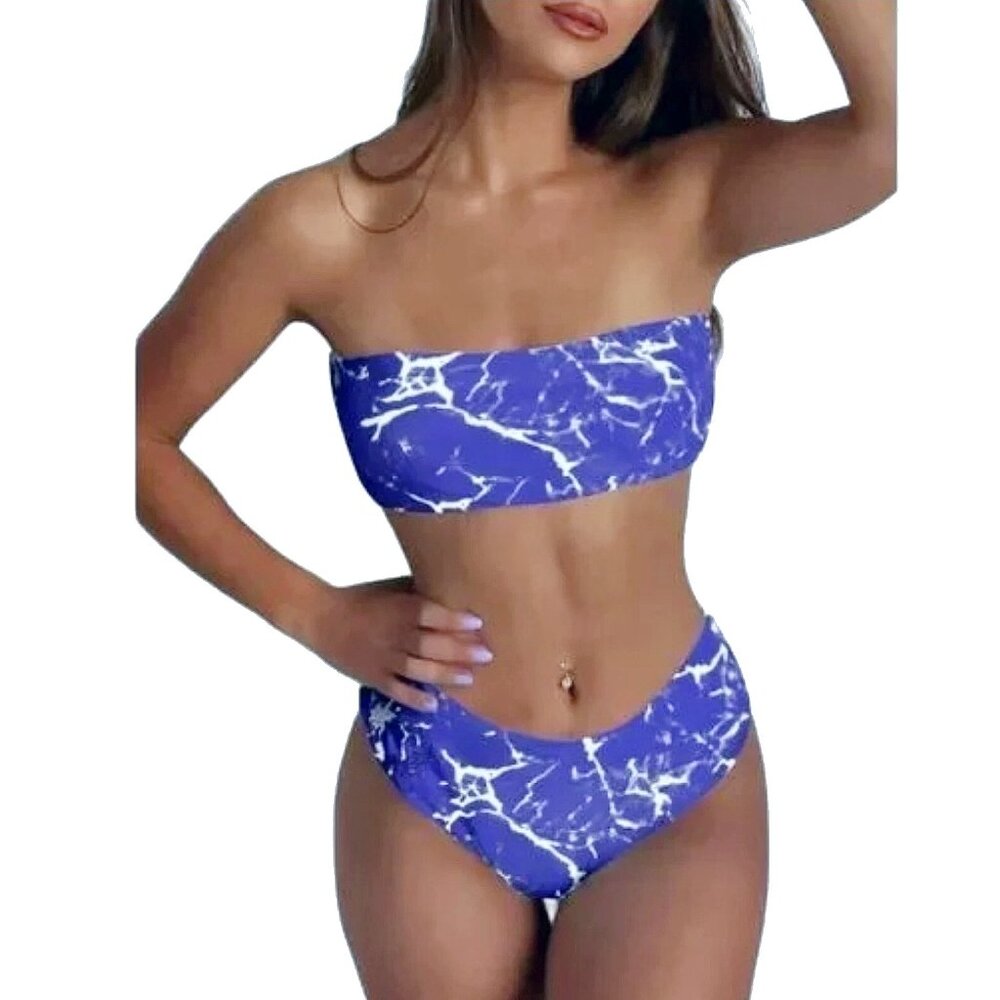 ZAFUL Marble Slate Tie Dye Bandeau Bikini Set Strapless Two-Piece Swimwear